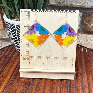 🌼 Bright Floral Resin Earrings | Gold Plated Stainless Hooks | Handmade